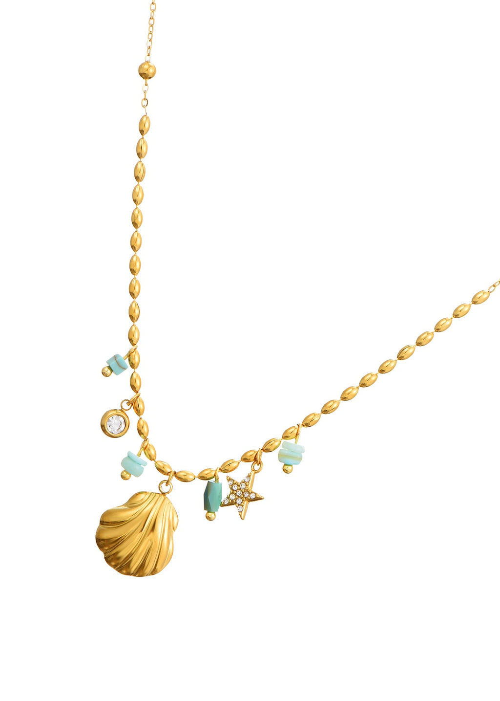 Sid Sea Shell Sommer Blau Goldene Halskette
