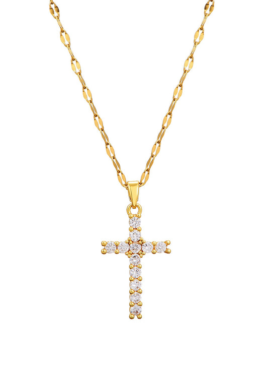 Grace Glitzerndes Kreuz Goldene Halskette