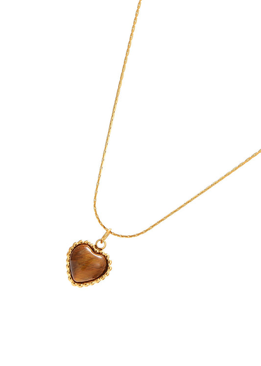 Emily – Goldene Halskette mit Tigeraugen-Herz