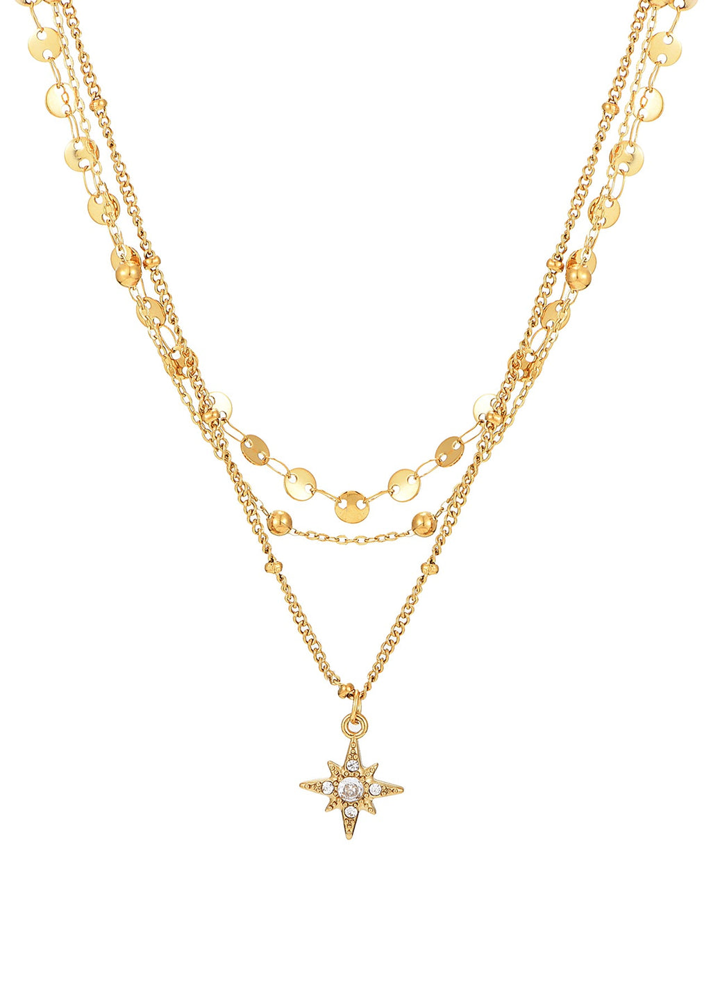 Dreilagige goldene Halskette mit Stern