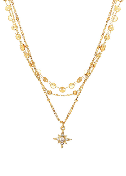 Dreilagige goldene Halskette mit Stern