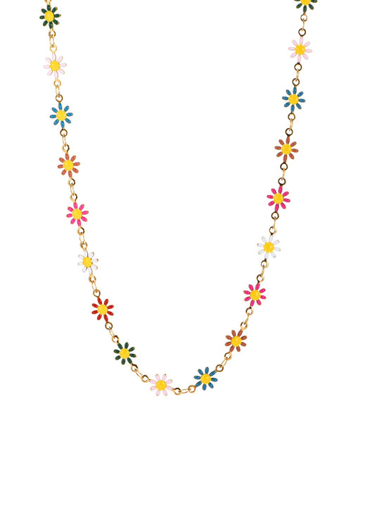 Collana dorata con fiore di margherita Erica colorata