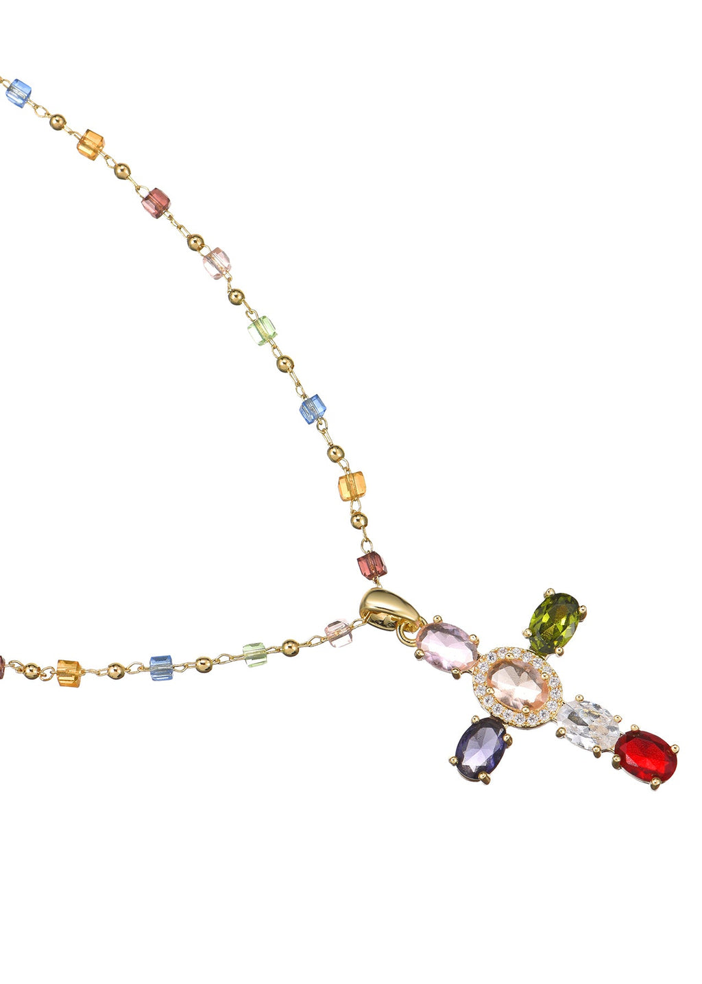 Geraldine Bunte Kristallkreuz-Goldkette