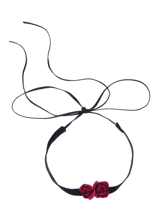 Rosa Roses – Schwarze Samt-Halskette