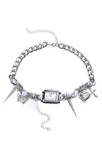 Mitternachtsuhr Y2k Grunge Silber Choker Halskette