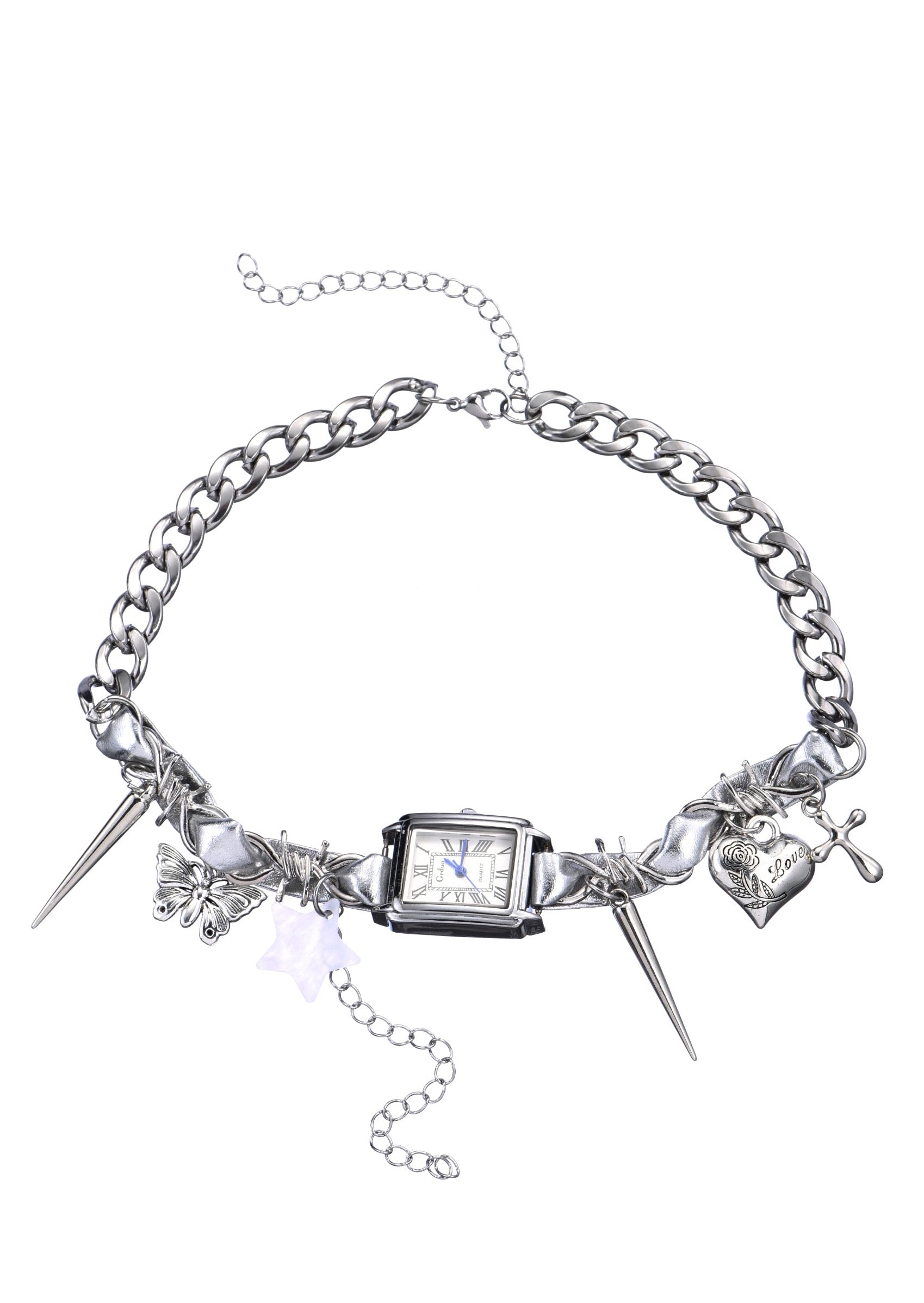 Mitternachtsuhr Y2k Grunge Silber Choker Halskette