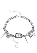 Mitternachtsuhr Y2k Grunge Silber Choker Halskette