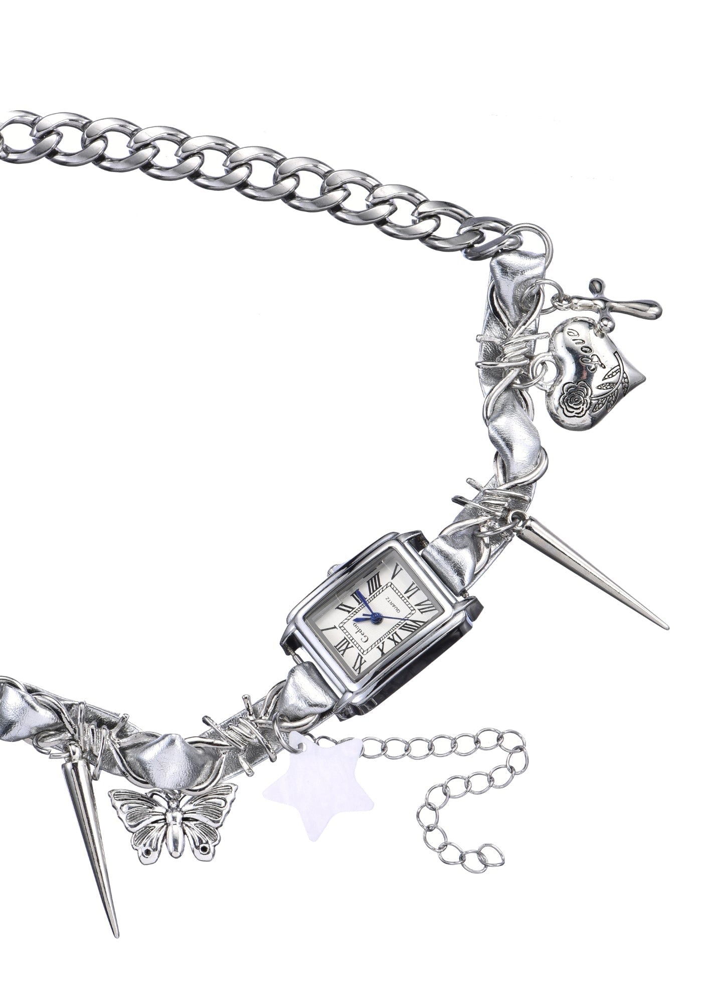 Mitternachtsuhr Y2k Grunge Silber Choker Halskette
