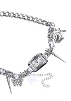 Mitternachtsuhr Y2k Grunge Silber Choker Halskette