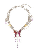 Collana in argento con farfalla viola della giungla e motivo grunge