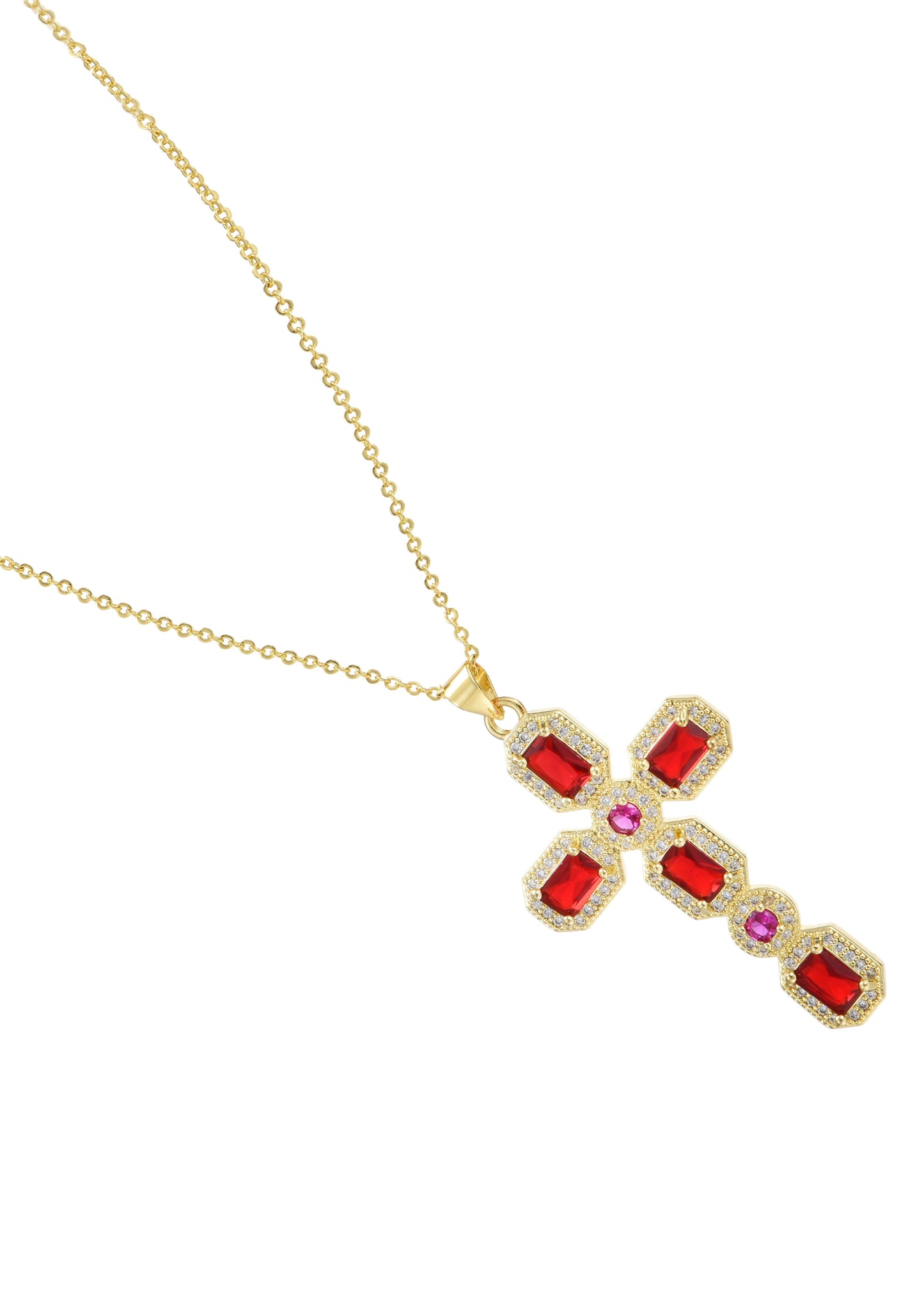 Collana con croce dorata rossa scarlatta