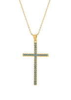 Charline Blau Türkis Feines Kreuz Goldene Halskette