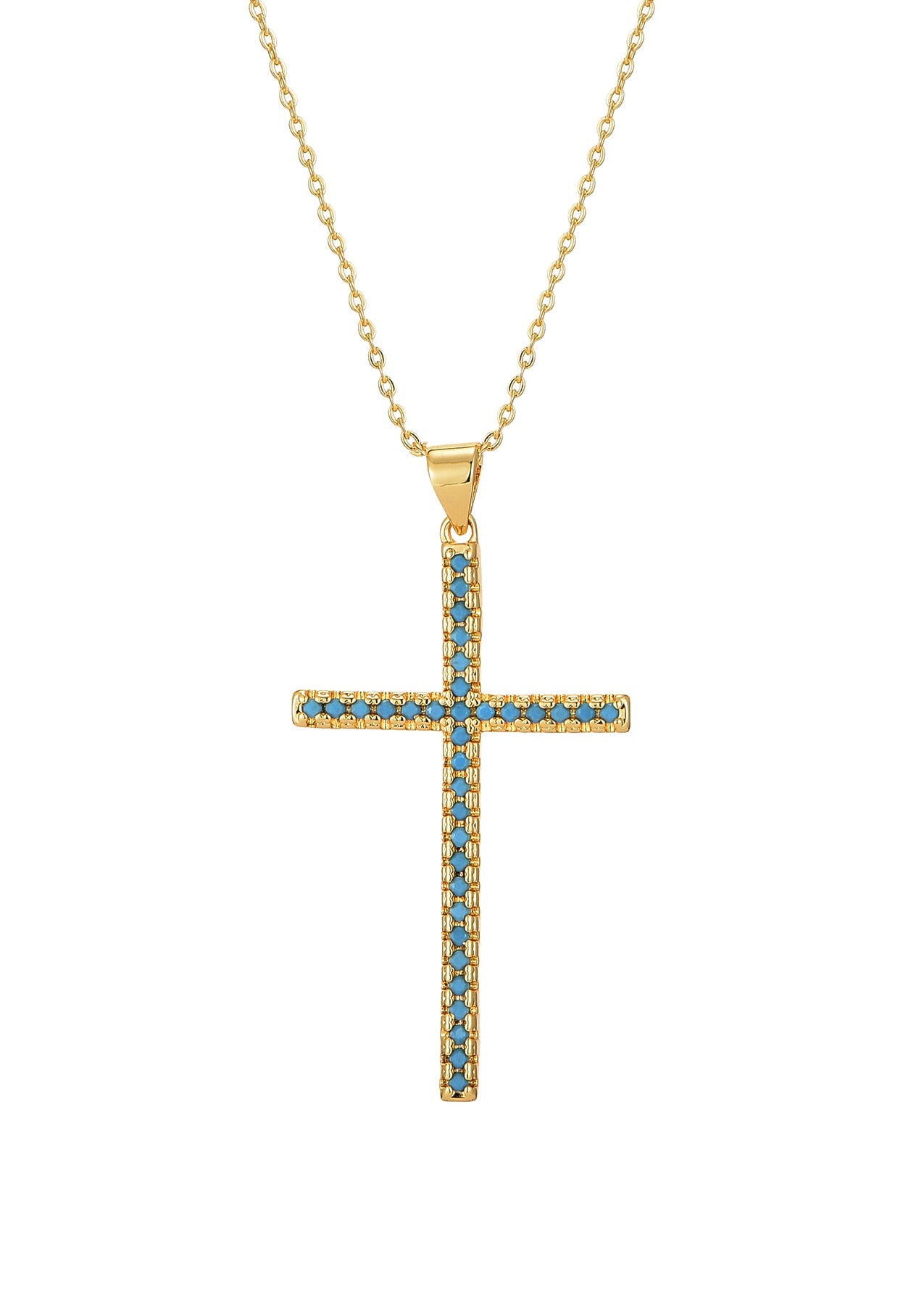 Charline Blau Türkis Feines Kreuz Goldene Halskette