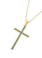 Charline Blau Türkis Feines Kreuz Goldene Halskette