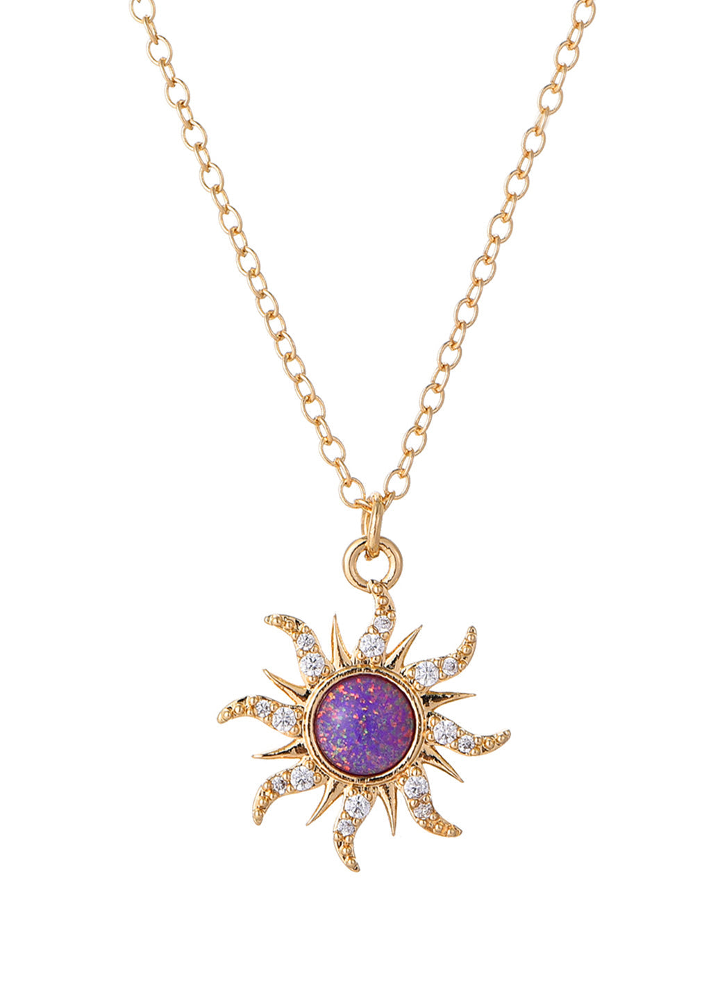 Kasey – Goldene Halskette mit rosa Sonnenopal
