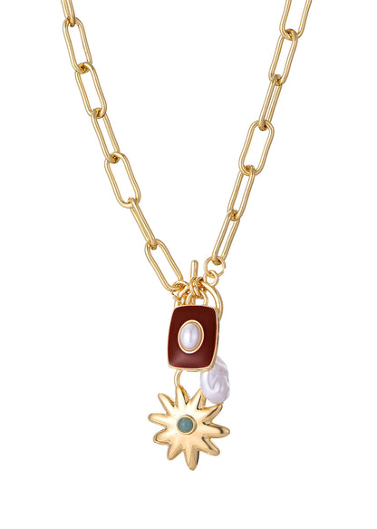 Charis Sun Pearl Red Golden Necklace