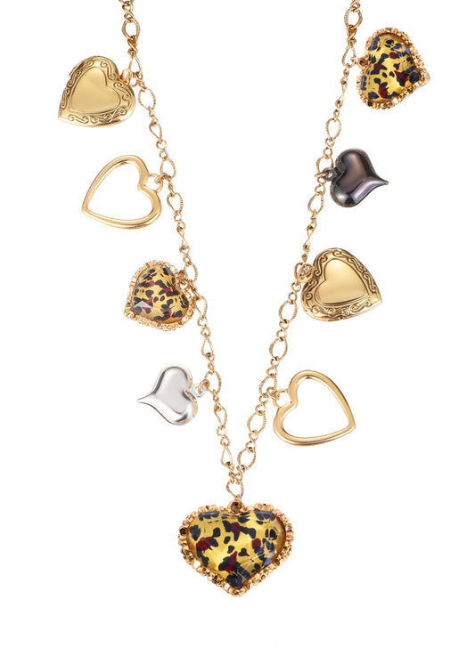 Leo Leopard Herz Lange Kette Goldene Halskette