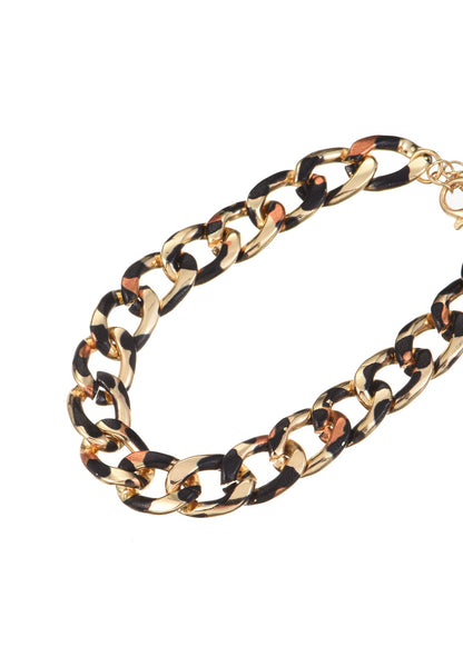 Set di collana e bracciale con catena dorata e leopardo Leo