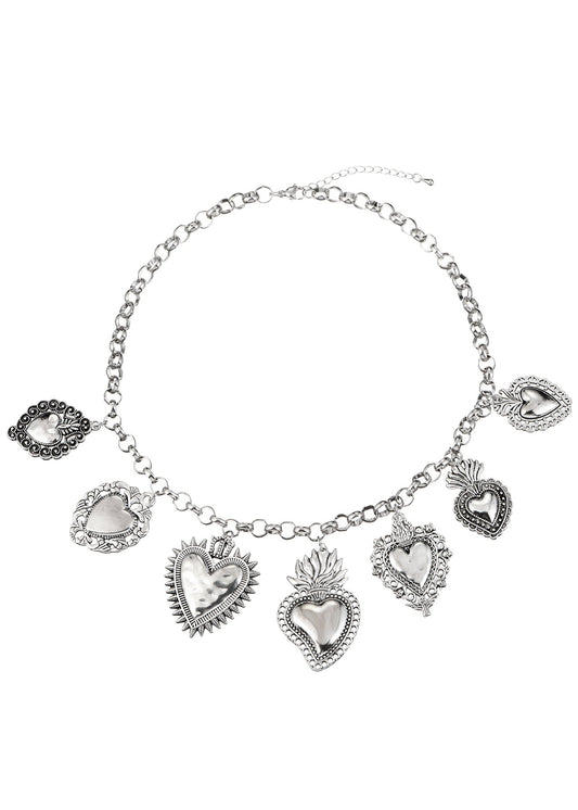 Collana in argento con cuore ardente del Sacro Cuore