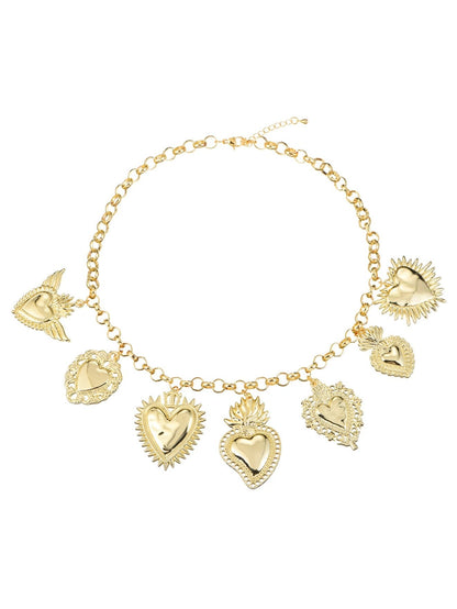 Collana dorata con cuore ardente del Sacro Cuore
