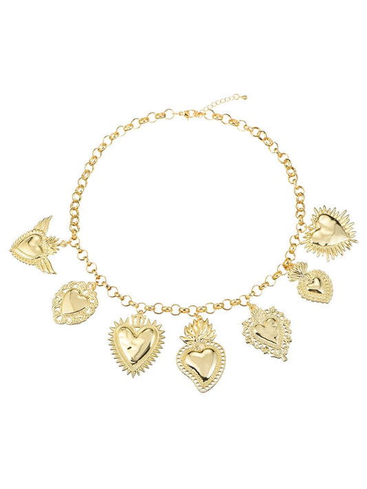 Collana dorata con cuore ardente del Sacro Cuore