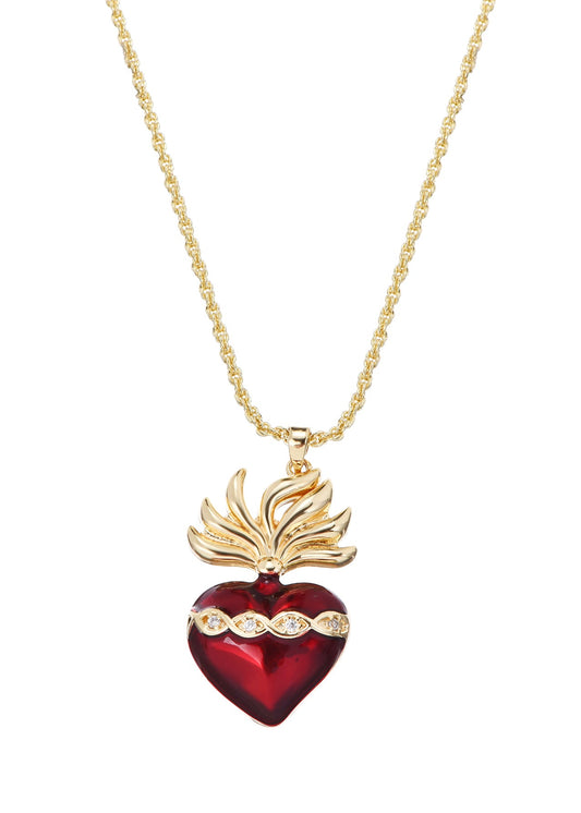 Collana con ciondolo cuore ardente del Sacro Cuore