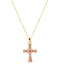 Benji – Goldene Halskette mit rosa Kreuz und Sommerblütenblatt