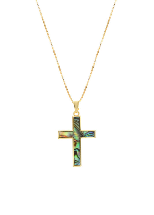 Linda Green Shell Cross Summer Golden Necklace