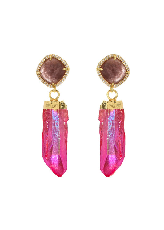 Orecchini dorati in pietra naturale rosa Darcy Rose