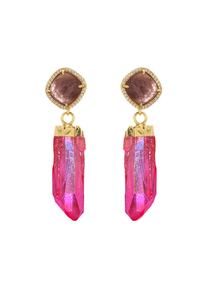 Darcy Rose Goldene Ohrringe aus rosa Naturstein