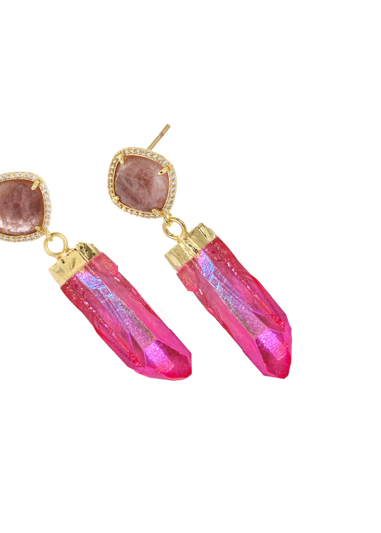 Darcy Rose Goldene Ohrringe aus rosa Naturstein