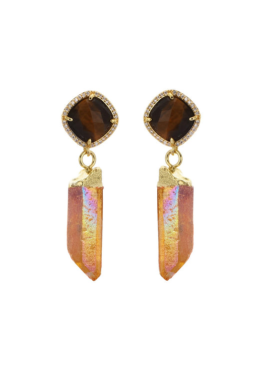 Orecchini Darcy in pietra naturale rosa arancione dorata