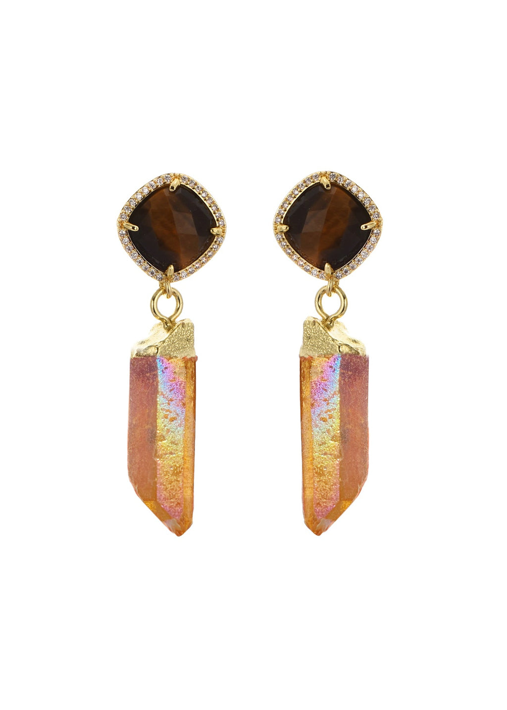 Darcy Orange Pink Naturstein Goldene Ohrringe