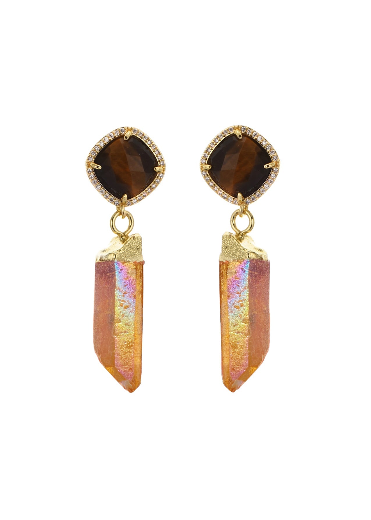 Darcy Orange Pink Naturstein Goldene Ohrringe