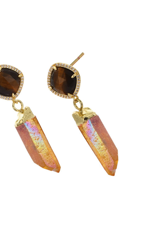 Orecchini Darcy in pietra naturale rosa arancione dorata