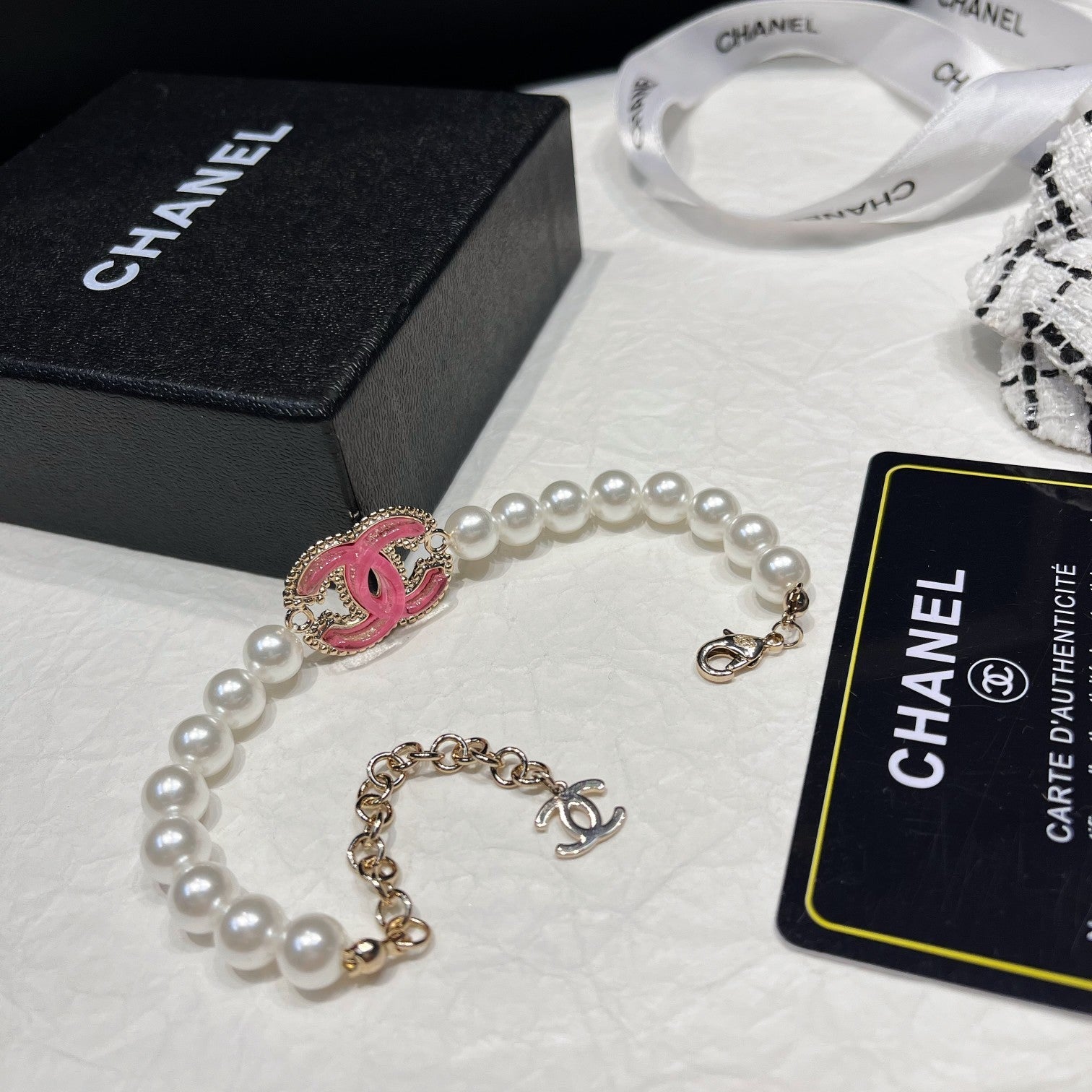 Pink Enamel Pearl Bracelet