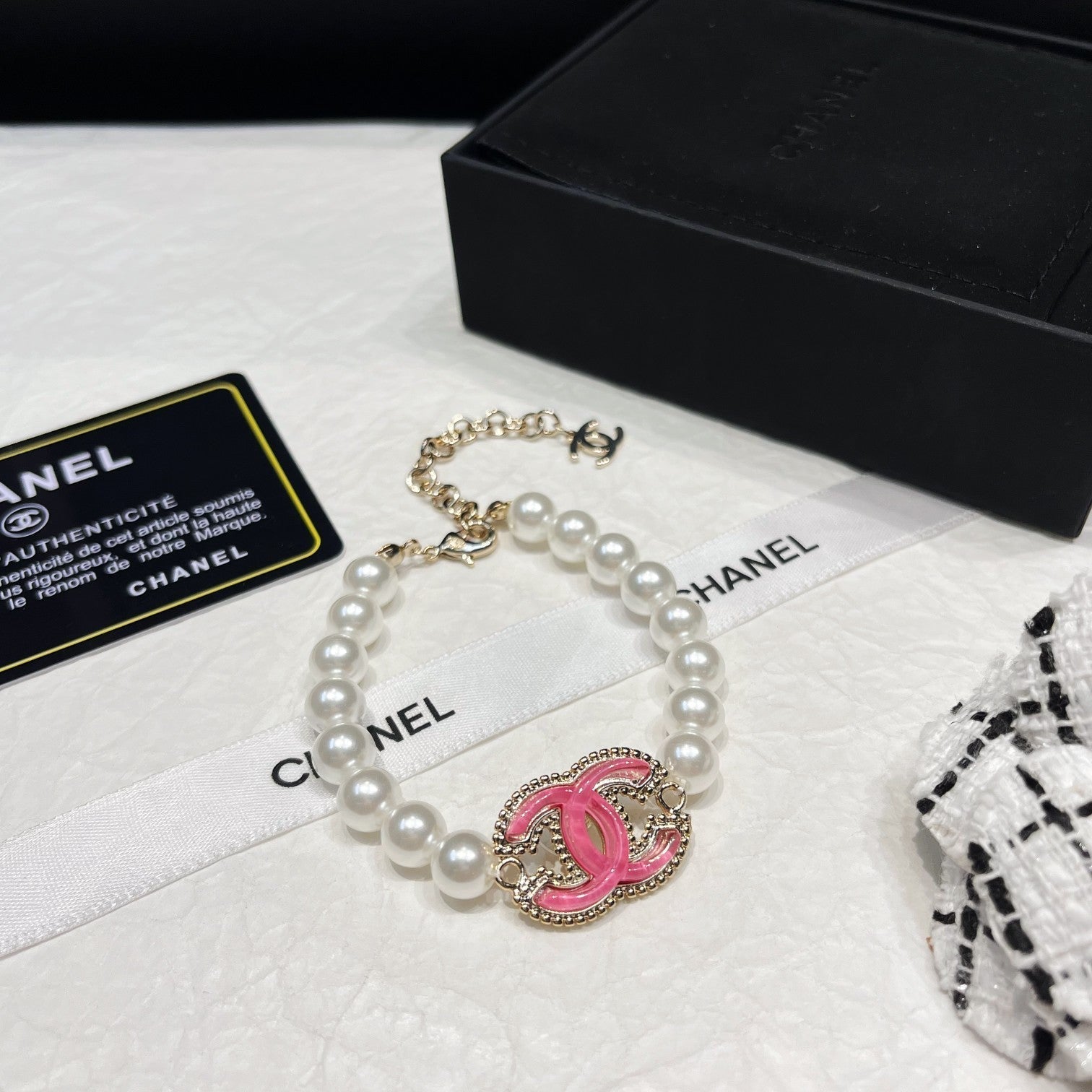 Pink Enamel Pearl Bracelet