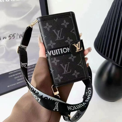 Leather Wallet Lanyard Phone Case For iPhone