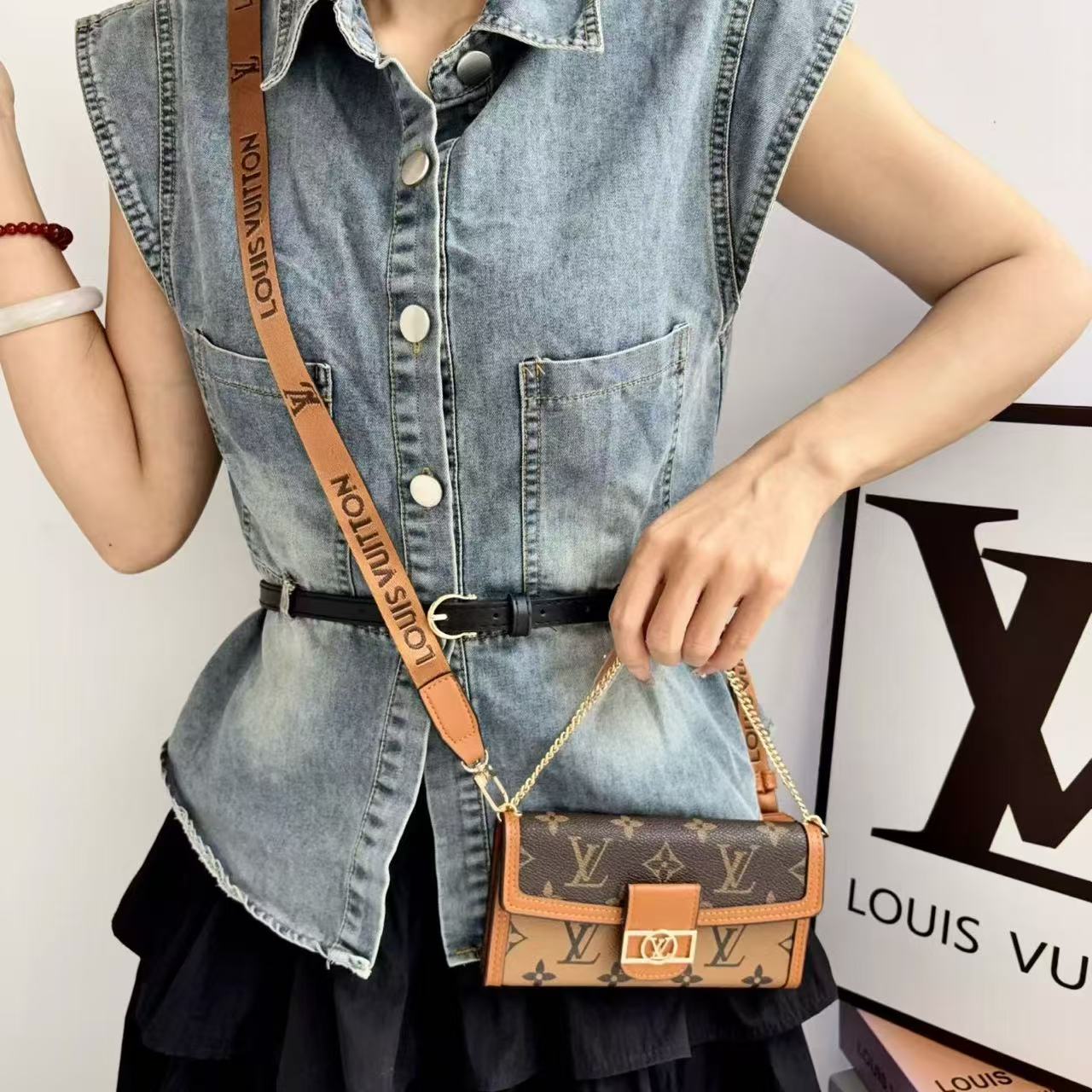 Letter Holster Scarf Chain Wallet Case For iPhone