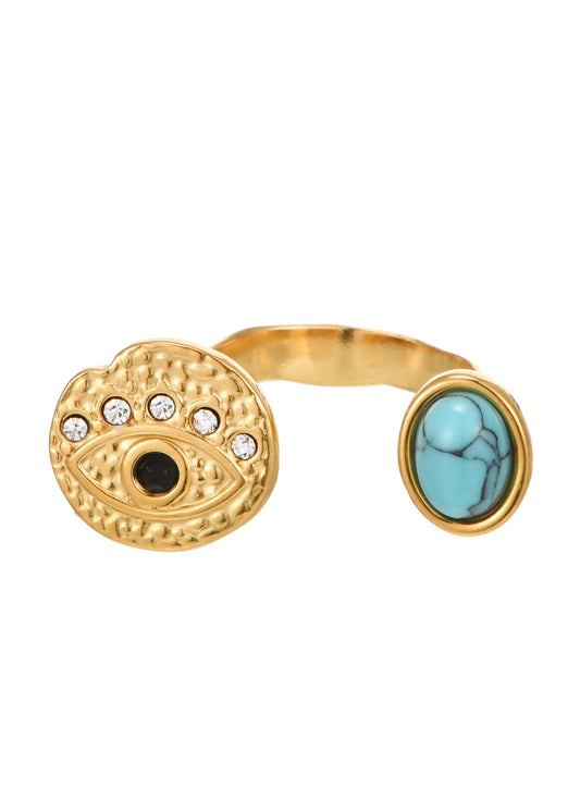 Anello dorato con pietra turchese "Occhio di Todd Wisdom"
