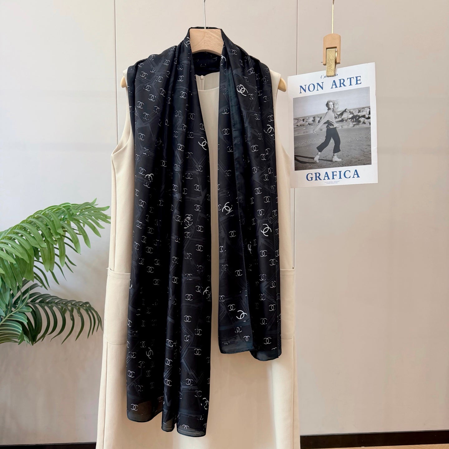 Full Black Silk Long Scarf