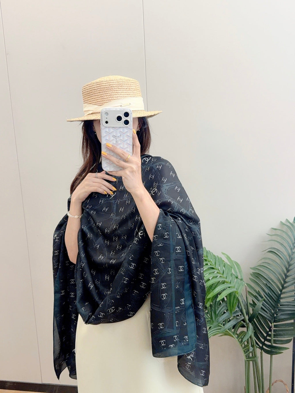 Full Black Silk Long Scarf