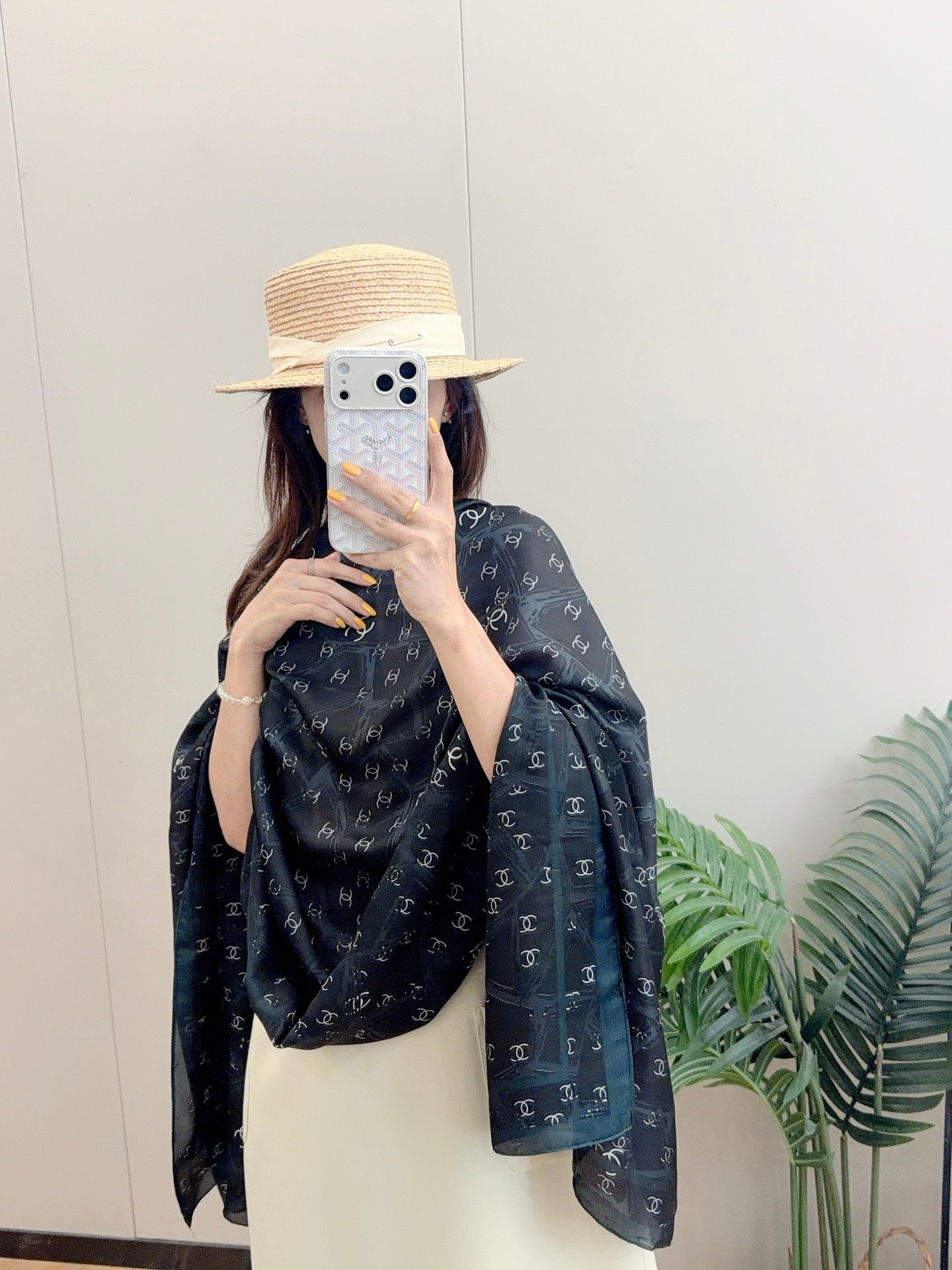 Full Black Silk Long Scarf