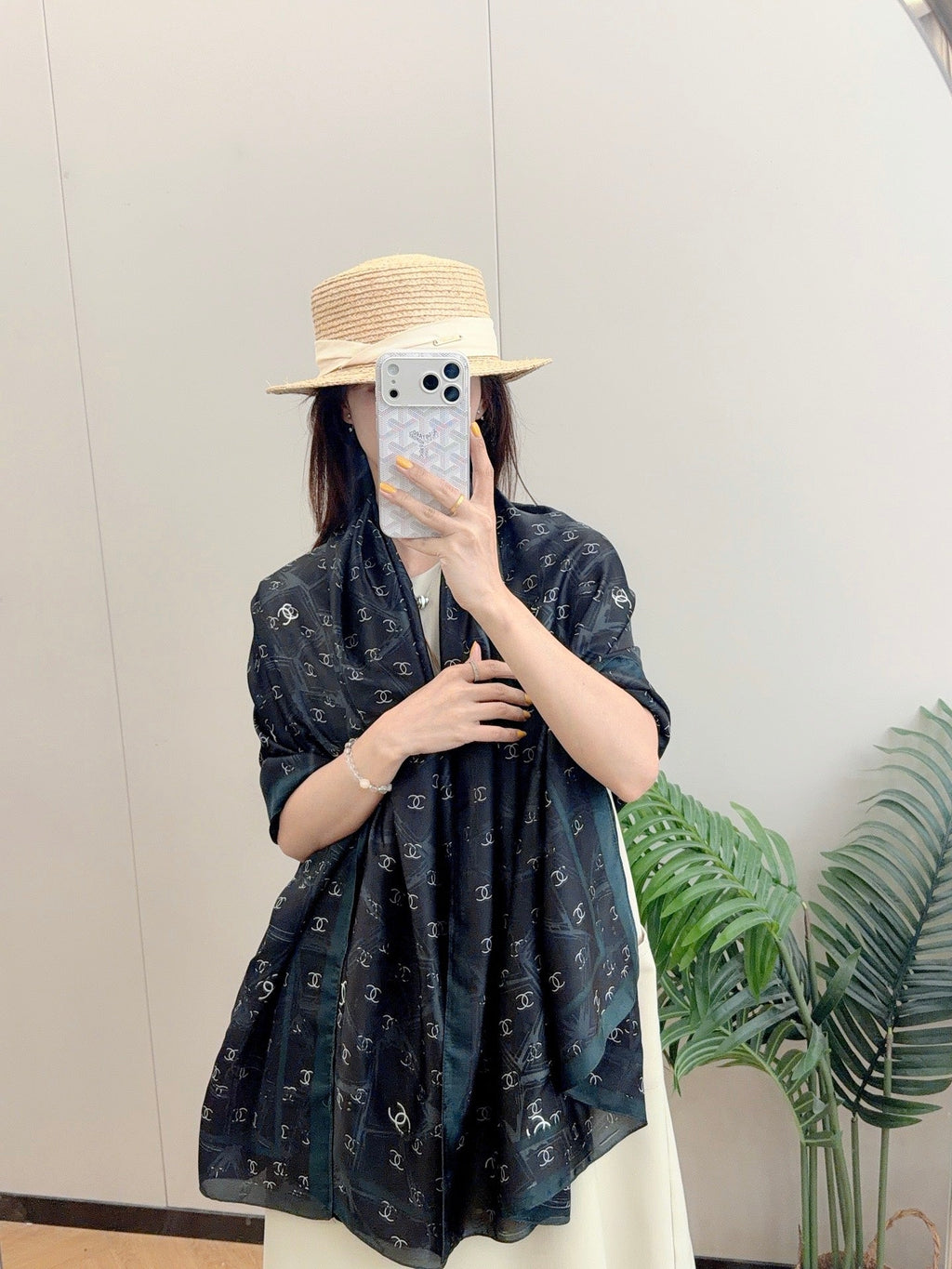 Full Black Silk Long Scarf