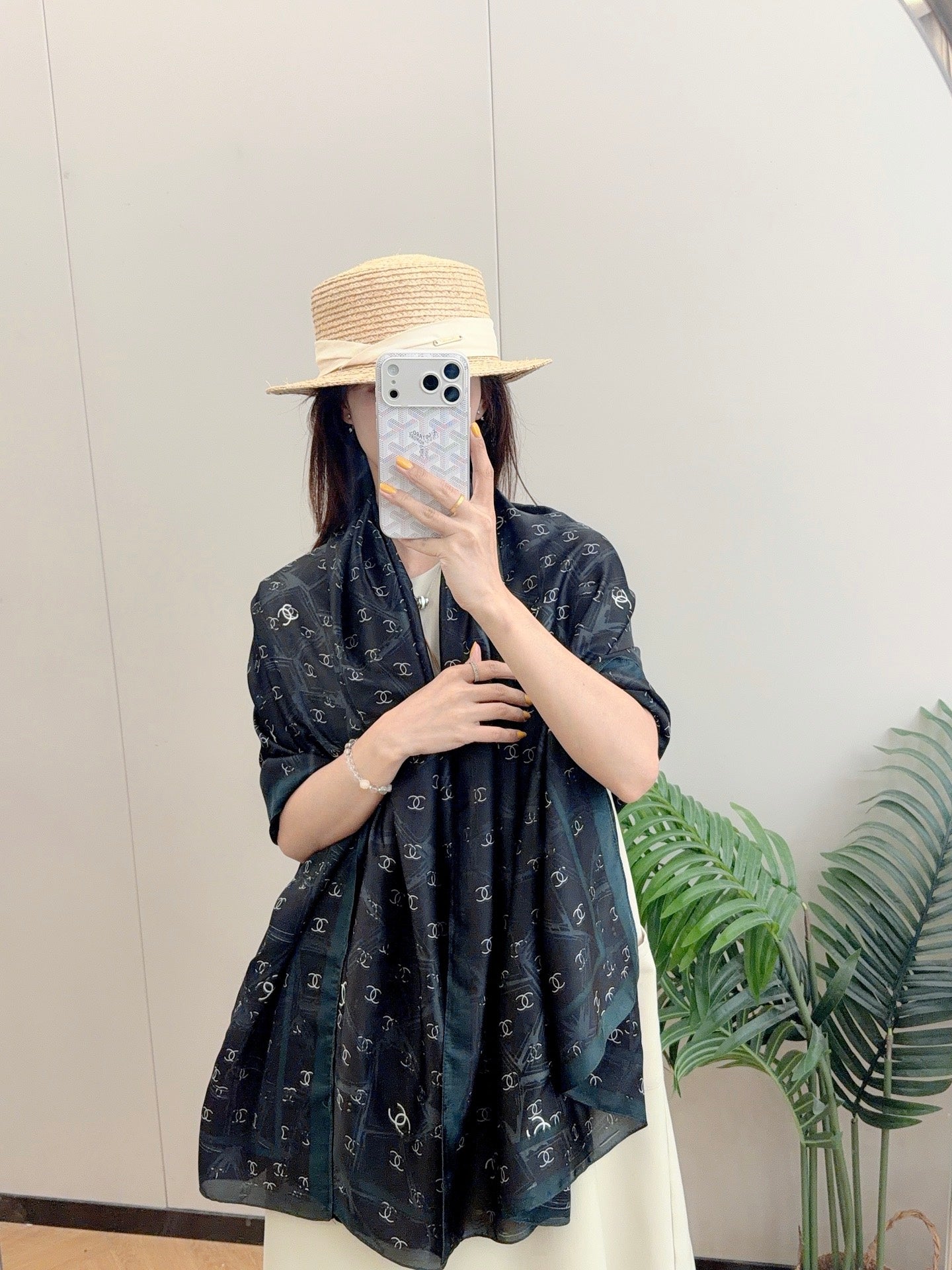 Full Black Silk Long Scarf