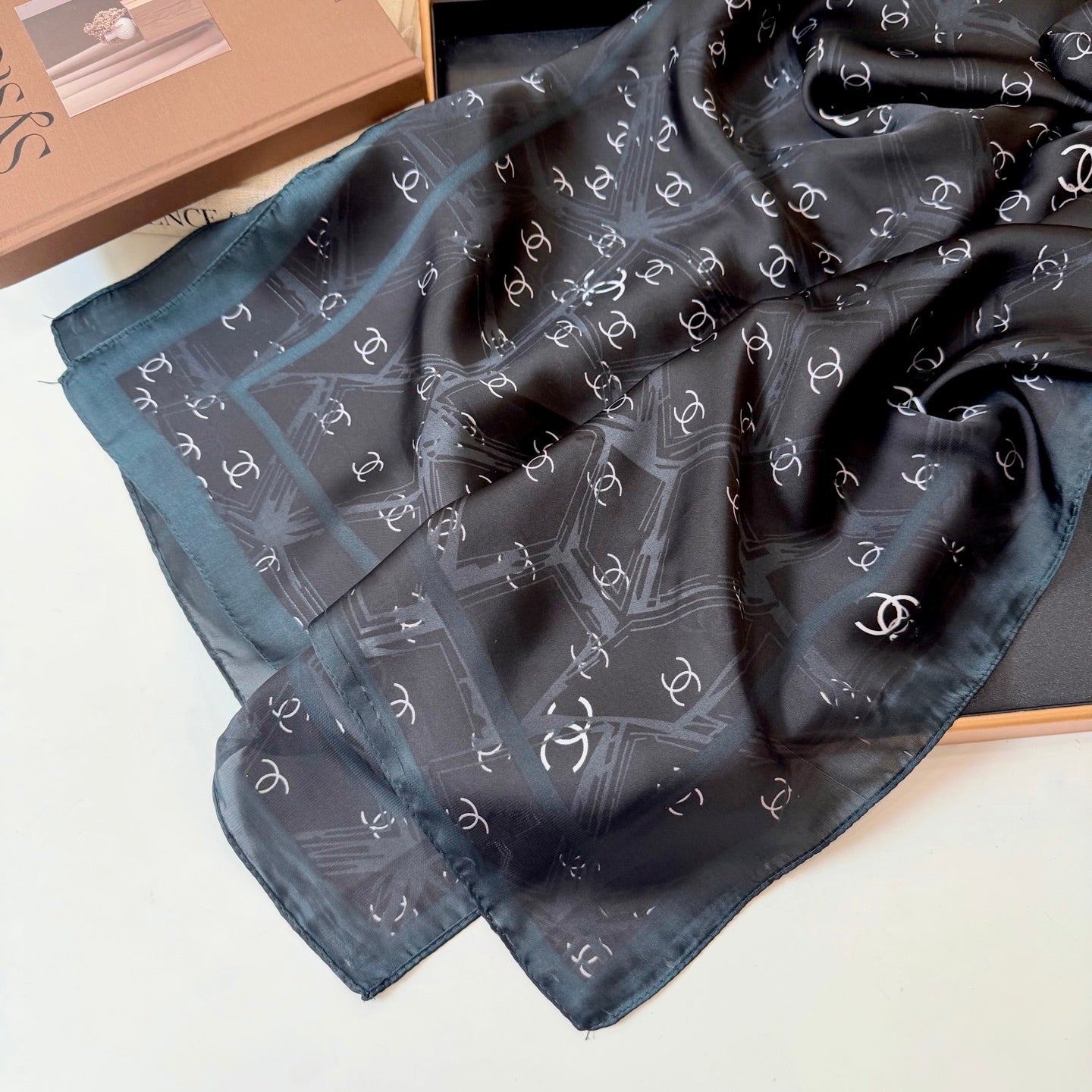 Full Black Silk Long Scarf