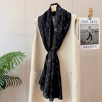 Full Black Silk Long Scarf