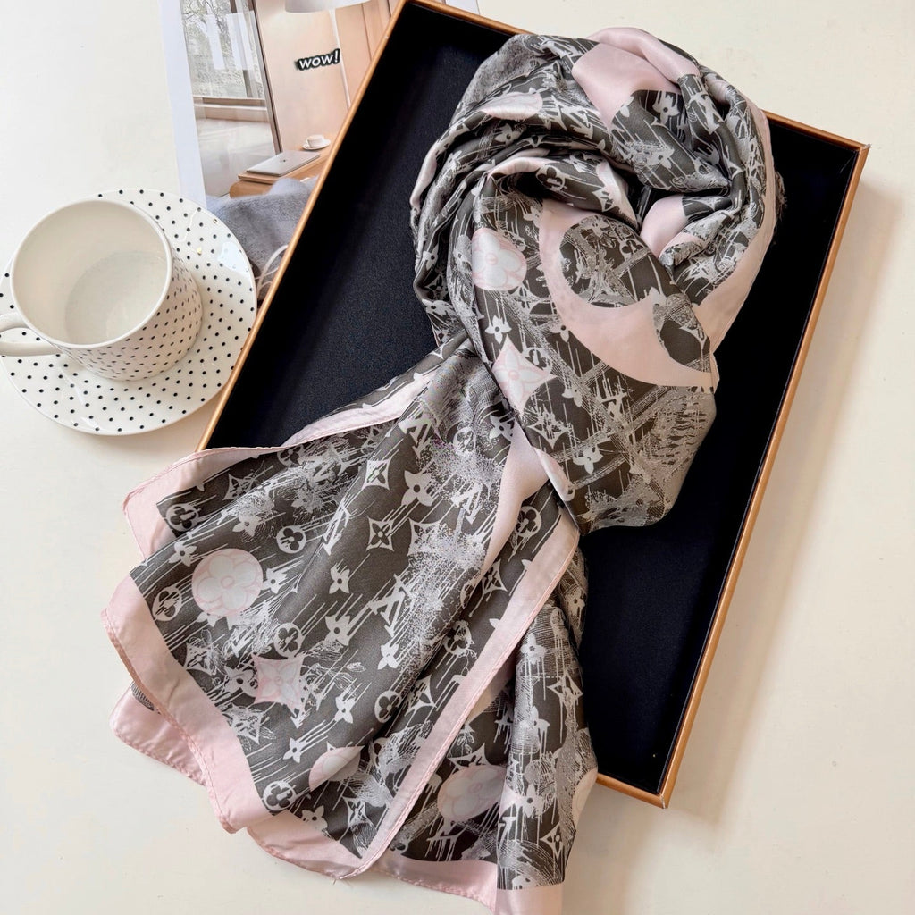 Grey Love Long Silk Scarf