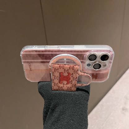 Custodia con supporto magnetico rosa per iPhone
