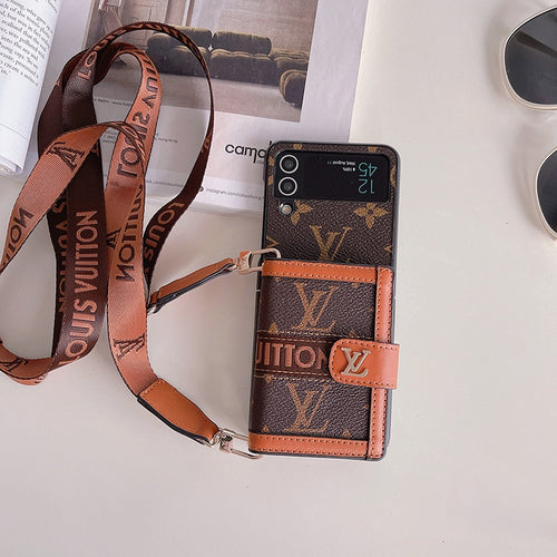 Custodia a portafoglio marrone per Galaxy Z Fold con flip per Samsung